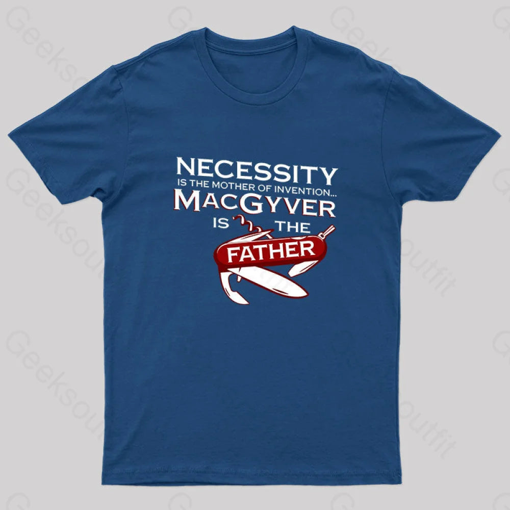 Necessity Is The Mother Of Invention Nerd T-Shirt Navy / S