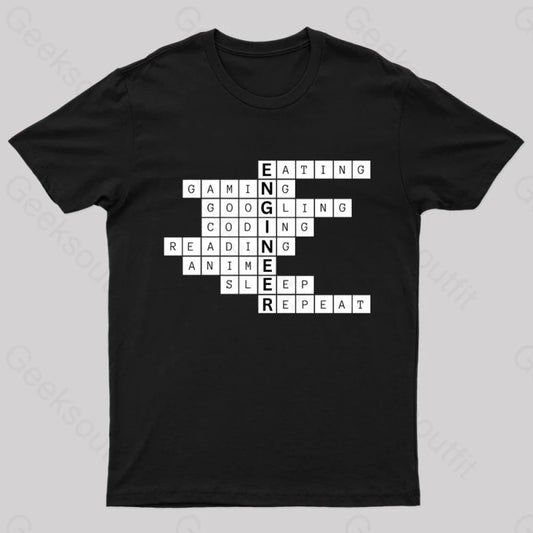 Nerdy Engineer Puzzle Crossword Geek T-Shirt Black / S