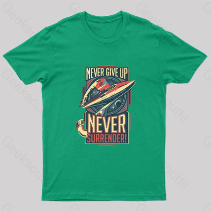 Never Surrender Geek T-Shirt Green / S