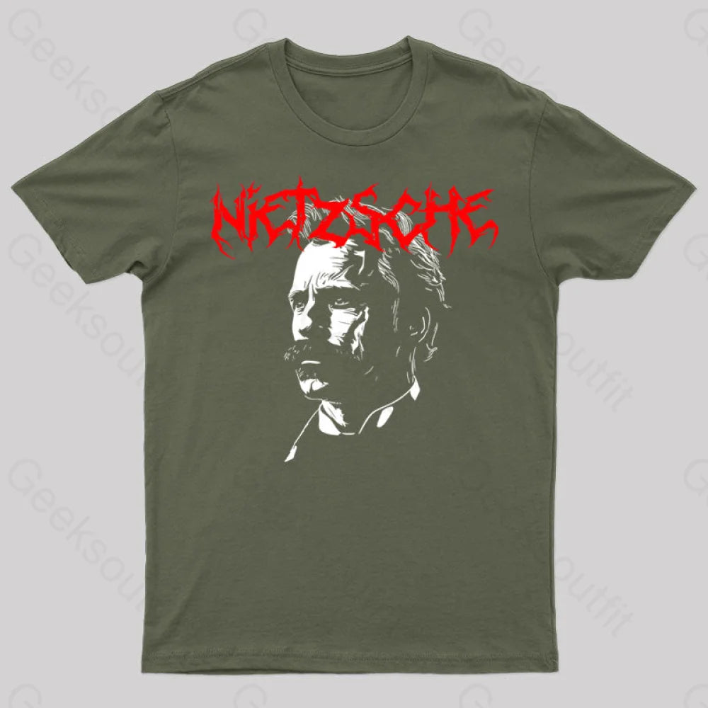 Nietzsche Black Metal Geek T-Shirt Army Green / S