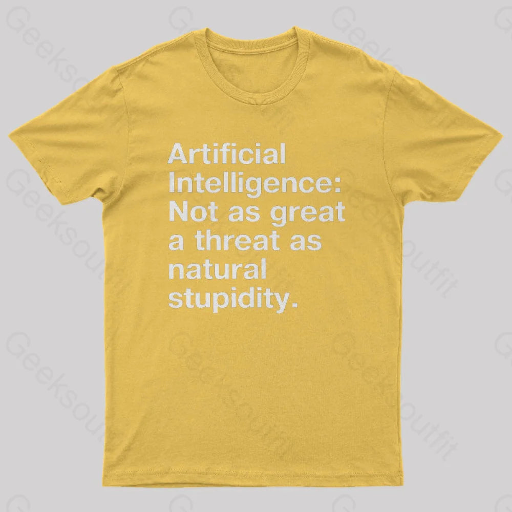 Not As Great A Threat Natural Stupidity Nerd T-Shirt Yellow / S