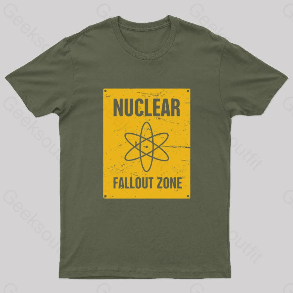 Nuclear Fallout Zone Cold War Sign Nerd T-Shirt Army Green / S