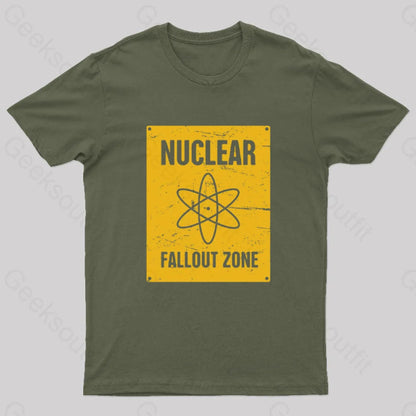 Nuclear Fallout Zone Cold War Sign Nerd T-Shirt Army Green / S