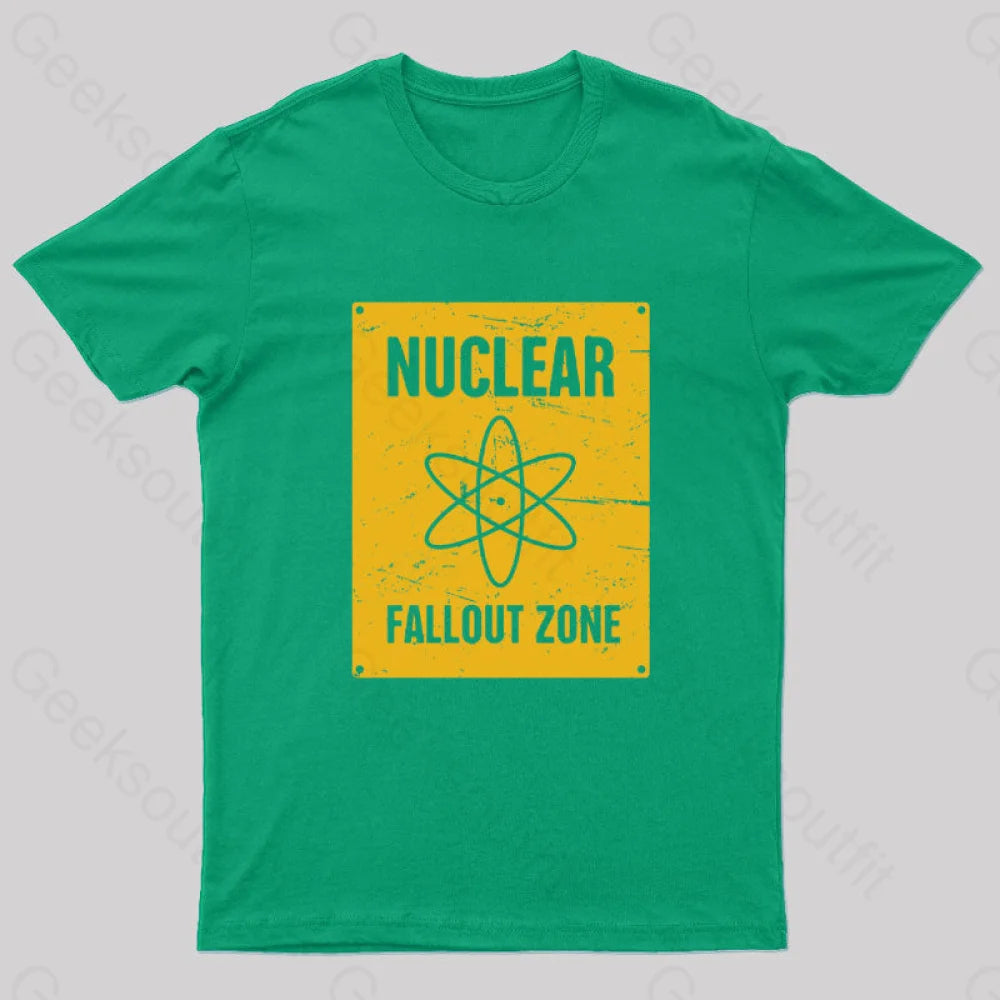 Nuclear Fallout Zone Cold War Sign Nerd T-Shirt Green / S