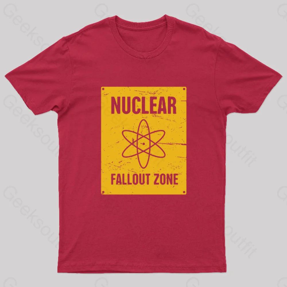 Nuclear Fallout Zone Cold War Sign Nerd T-Shirt Red / S