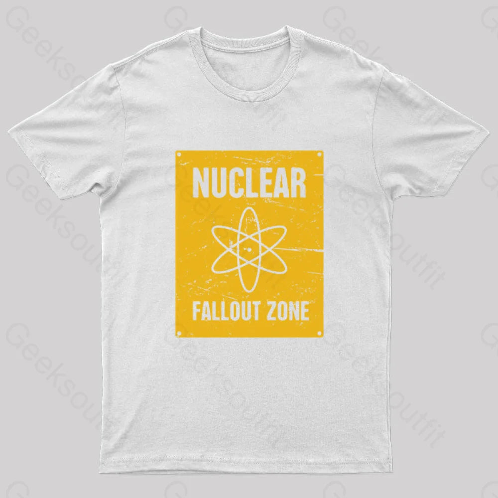 Nuclear Fallout Zone Cold War Sign Nerd T-Shirt White / S