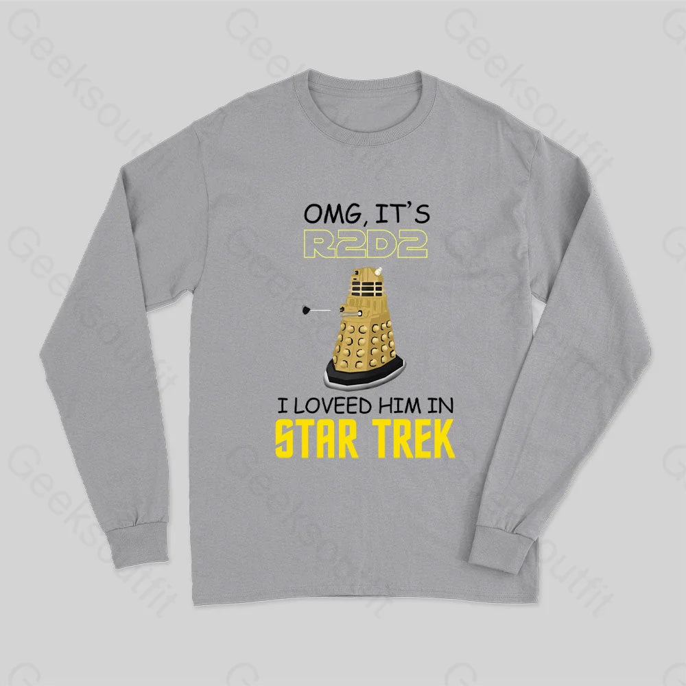 Omg It’s R-Two-D-Two Long Sleeve T-Shirt Grey / S