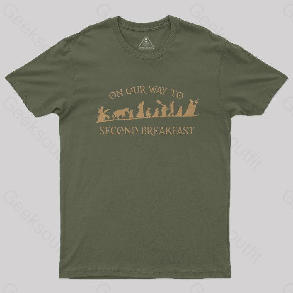 On Our Way To Second Breakfast Geek T-Shirt Army Green / S