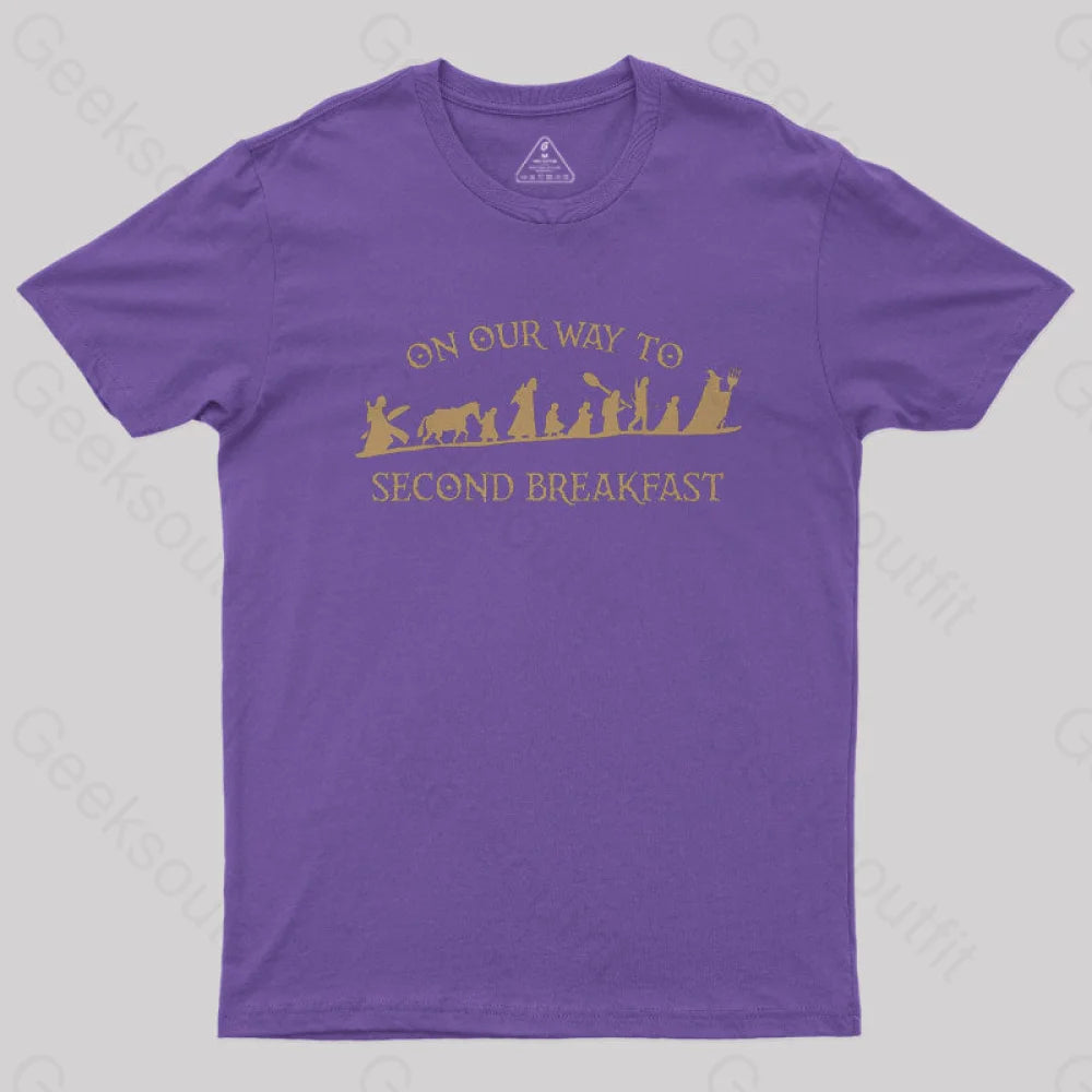 On Our Way To Second Breakfast Geek T-Shirt Purple / S