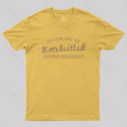 On Our Way To Second Breakfast Geek T-Shirt Yellow / S