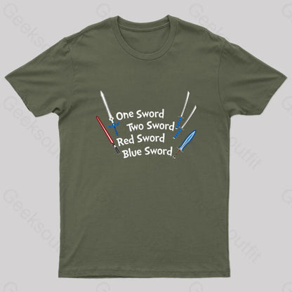 One Sword Two Red Blue Geek T-Shirt Army Green / S