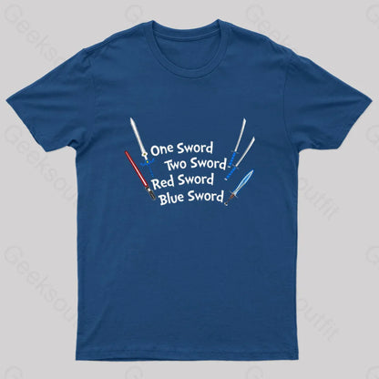 One Sword Two Red Blue Geek T-Shirt Navy / S