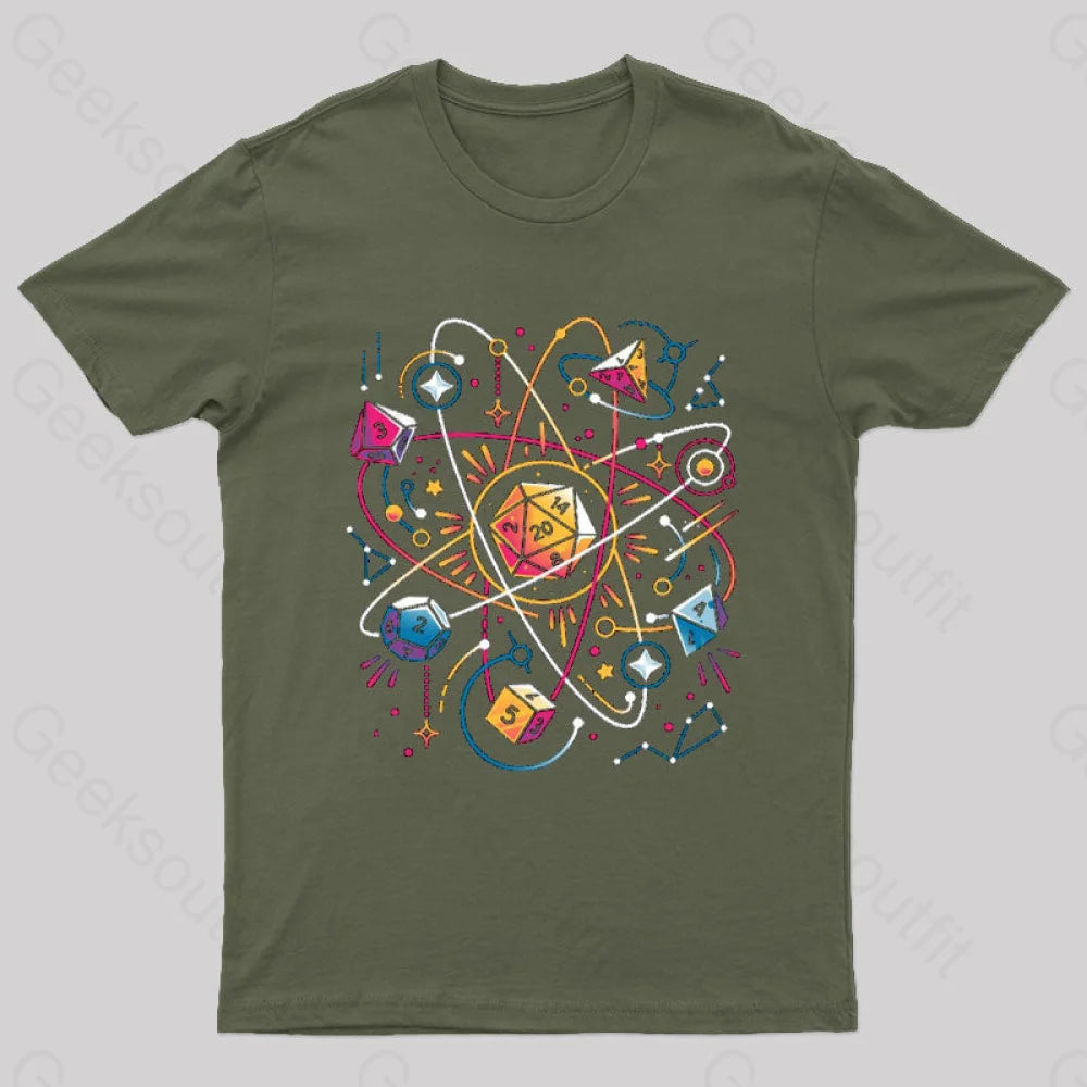 Orbital Atomic Dice Geek T-Shirt Army Green / S