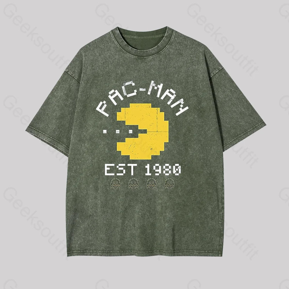 Pac Man Est 1980 Geek Washed T-Shirt Armygreen / S