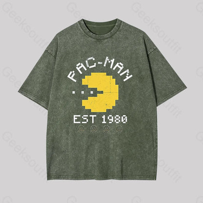 Pac Man Est 1980 Geek Washed T-Shirt Armygreen / S