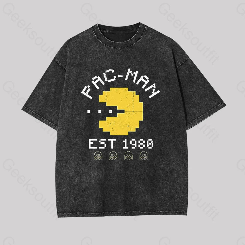 Pac Man Est 1980 Geek Washed T-Shirt Black / S