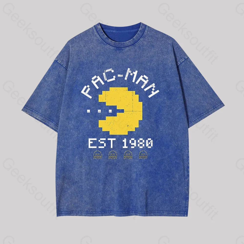 Pac Man Est 1980 Geek Washed T-Shirt Blue / S