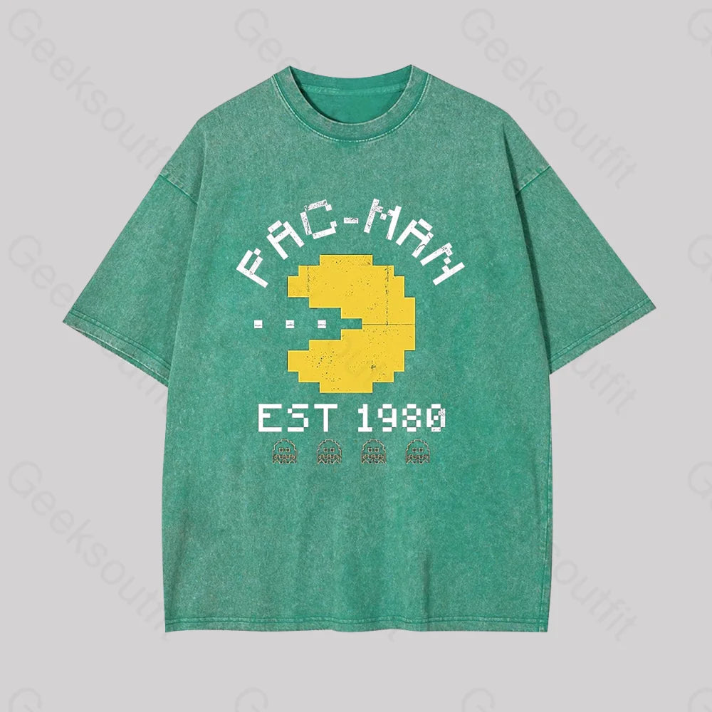 Pac Man Est 1980 Geek Washed T-Shirt Grass Green / S