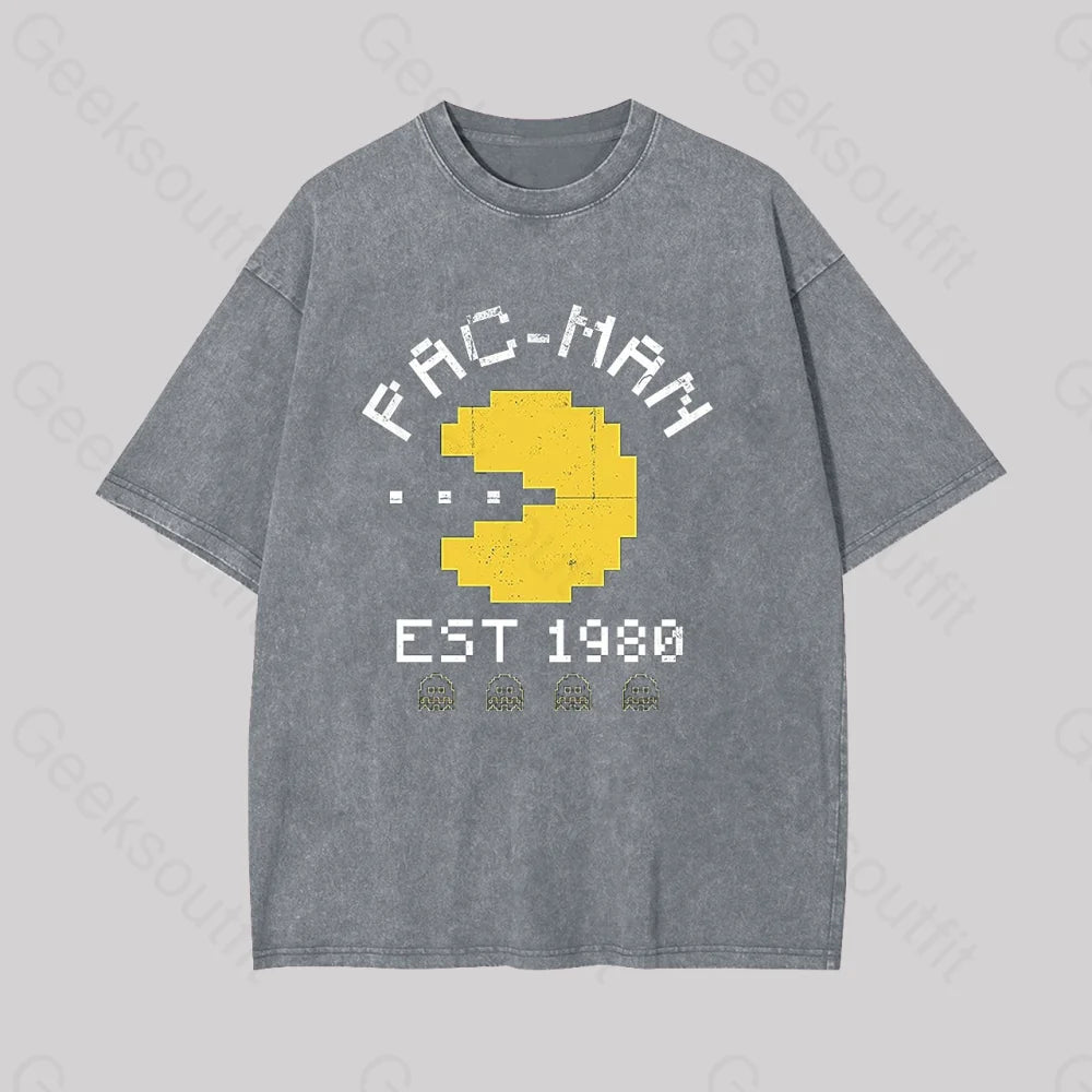 Pac Man Est 1980 Geek Washed T-Shirt Grey / S