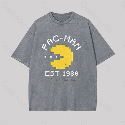 Pac Man Est 1980 Geek Washed T-Shirt Grey / S