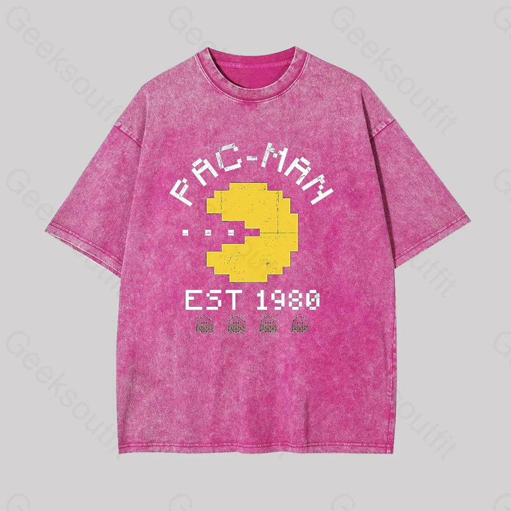 Pac Man Est 1980 Geek Washed T-Shirt Rose Red / S