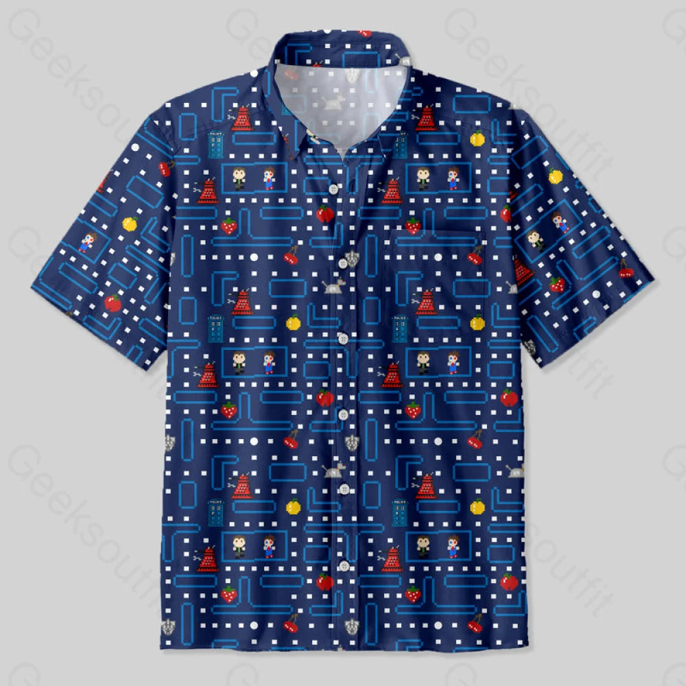 Pac-Man Map And Doctor Who Button Up Pocket Shirt Up / S Bus697 Yc