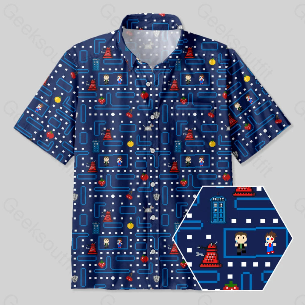 Pac-Man Map And Doctor Who Button Up Pocket Shirt Yc