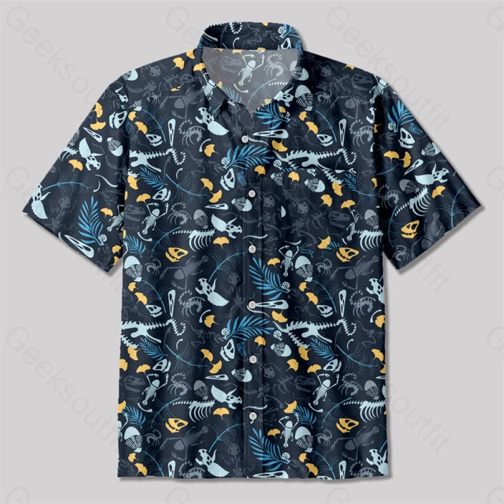 Paleontological Fossils Button Up Pocket Shirt Up / S Bus411 Yc