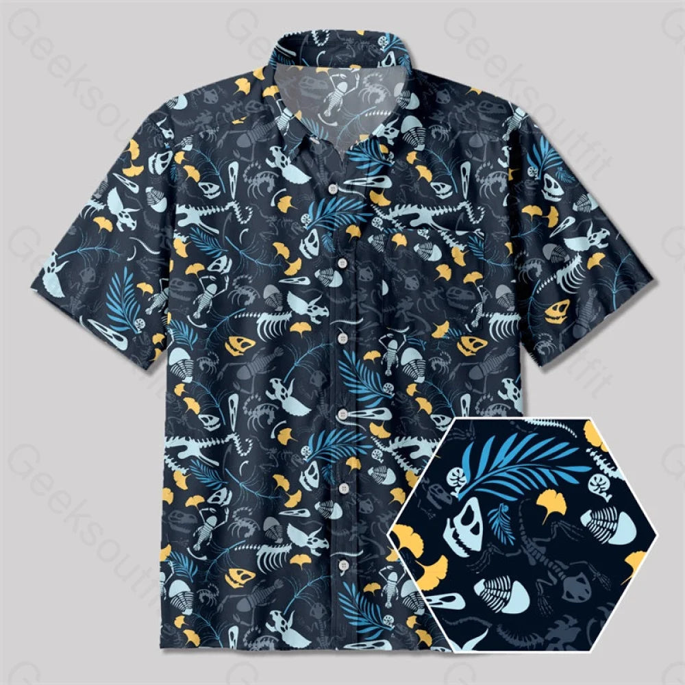 Paleontological Fossils Button Up Pocket Shirt Yc