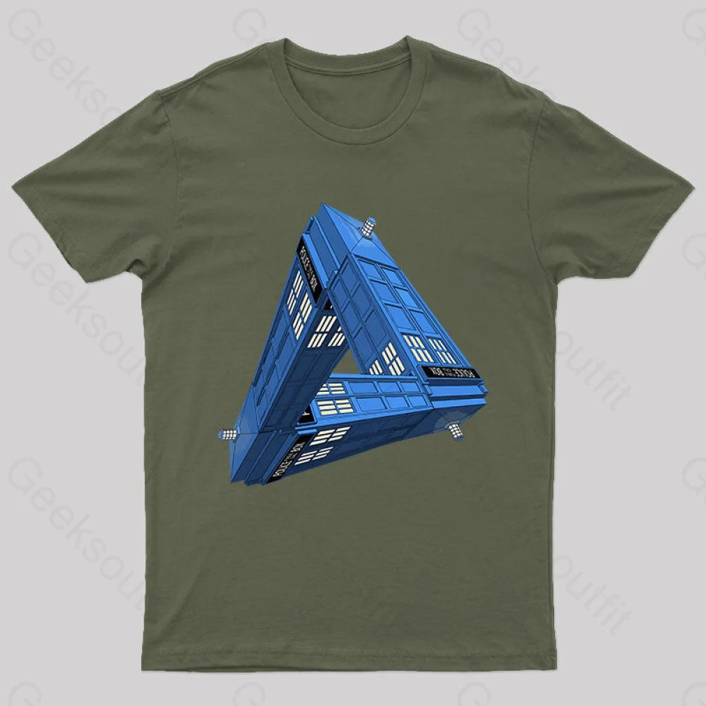 Paradoxical Space And Doctor Who Phone Box T-Shirt Army Green / S Yc