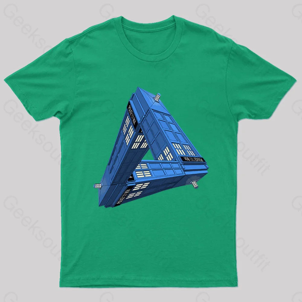 Paradoxical Space And Doctor Who Phone Box T-Shirt Green / S Yc