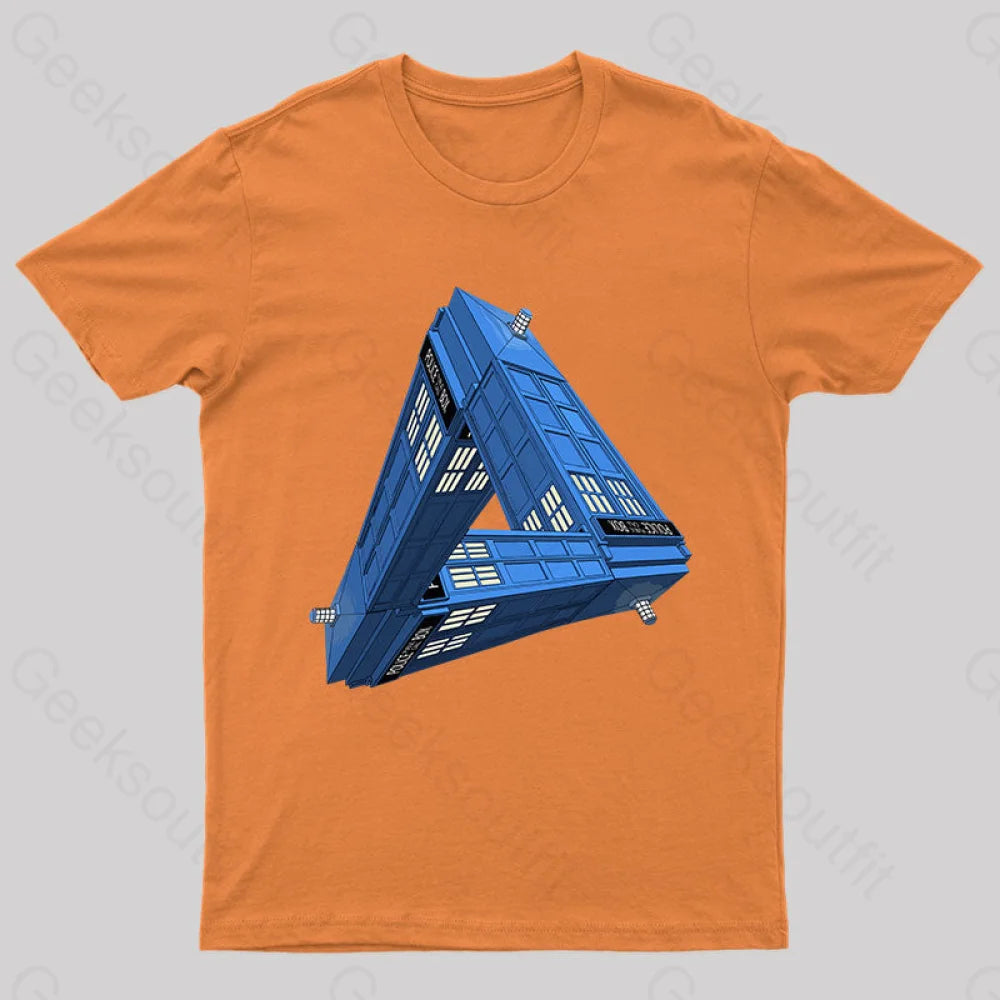 Paradoxical Space And Doctor Who Phone Box T-Shirt Orange / S Yc