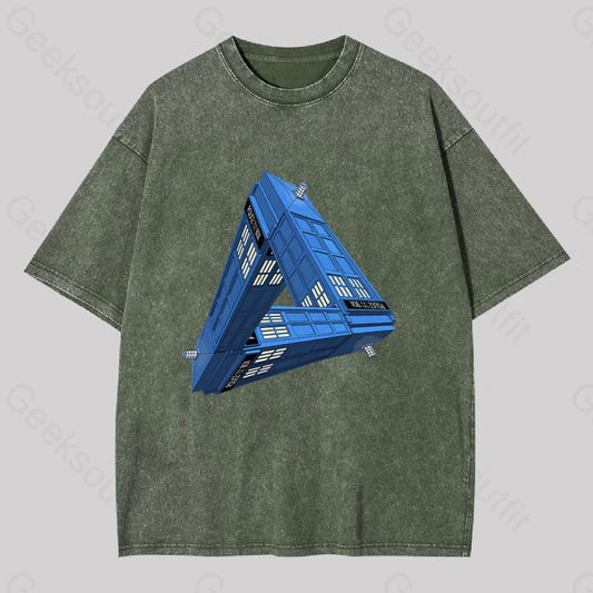 Paradoxical Space And Doctor Who Phone Box Washed T-Shirt Army Green / S