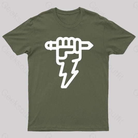 Pencil Lightning Geek T-Shirt Army Green / S