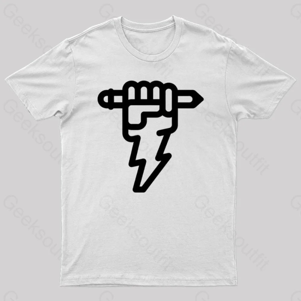 Pencil Lightning Geek T-Shirt White / S