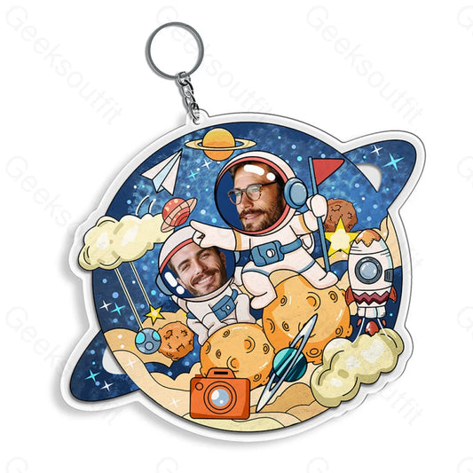 Personalized Astronauts On The Moon Keychain