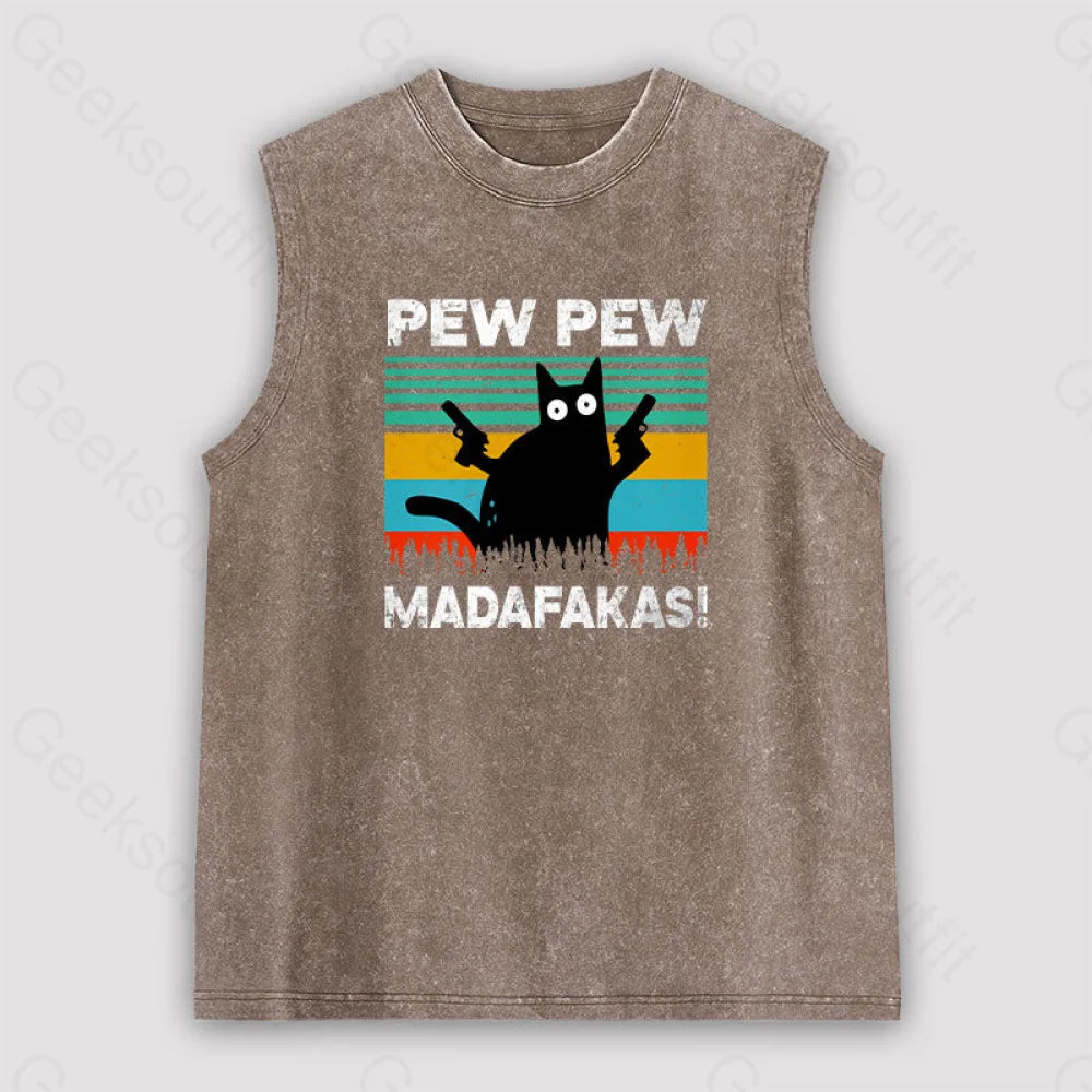 Pew Madafakas Unisex Washed Tank Brown / S