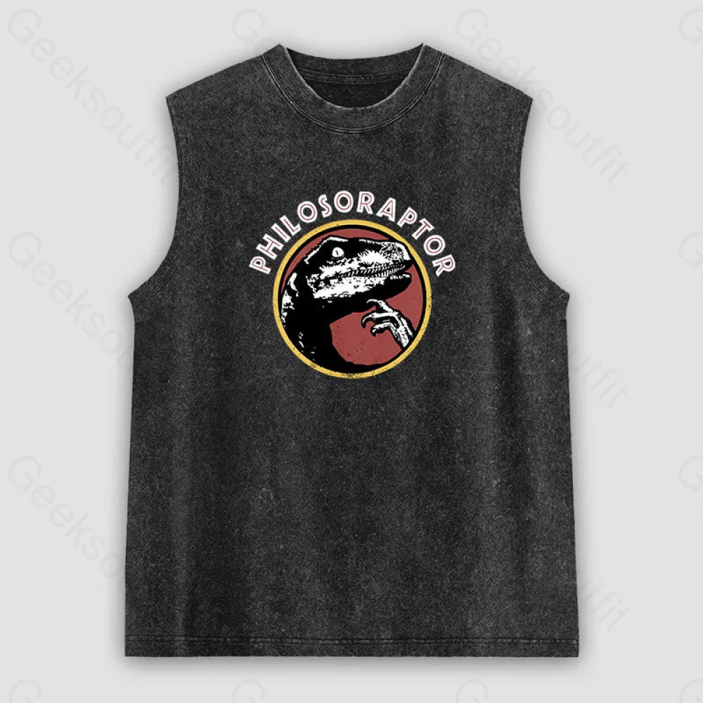 Philosoraptor Unisex Washed Tank Black / S