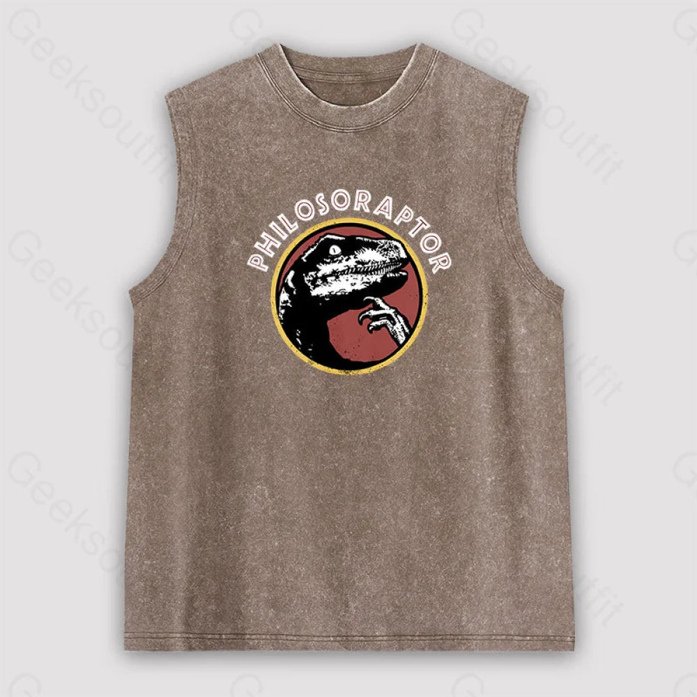 Philosoraptor Unisex Washed Tank Brown / S