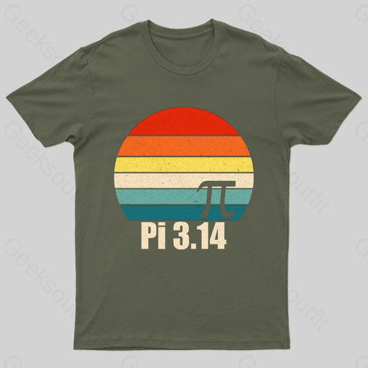 Pi Retro Sunset Nerd T-Shirt Army Green / S