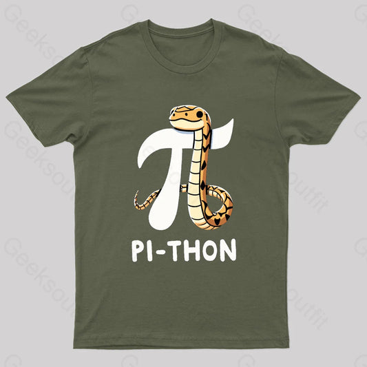 Pi-Thon Pi Symbol Python Nerd T-Shirt Army Green / S