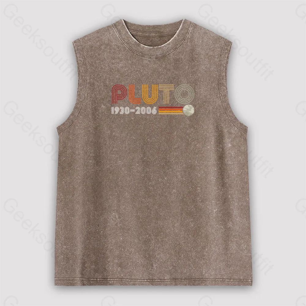 Pluto Nerd Unisex Washed Tank Brown / S