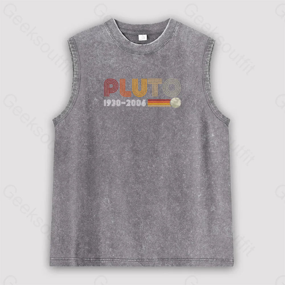 Pluto Nerd Unisex Washed Tank Grey / S