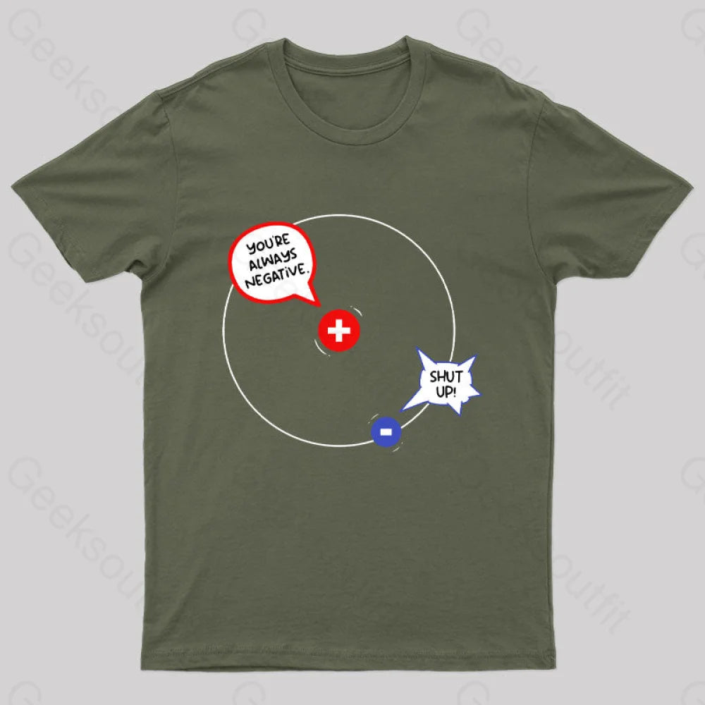 Positive Negative Hydrogen Conversation Nerd T-Shirt Army Green / S