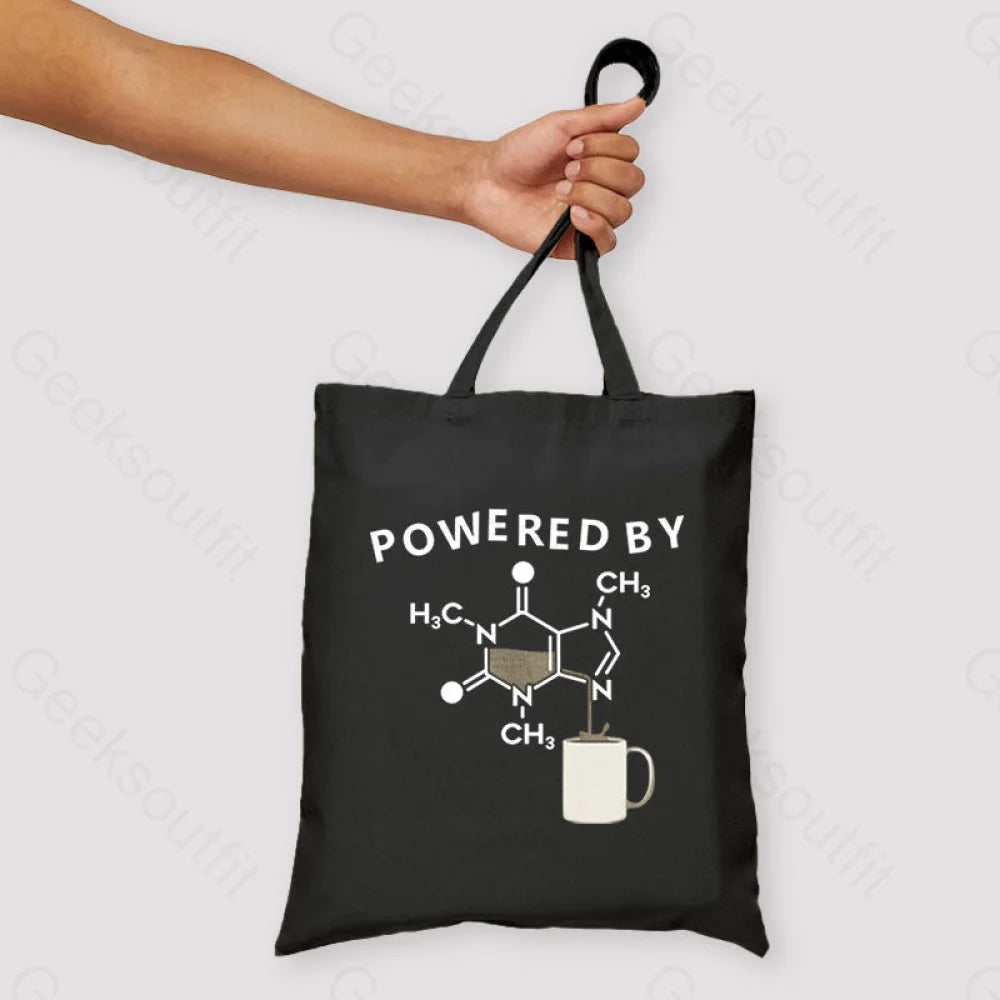 Powered By Caffeine Unisex Tote Bag Black