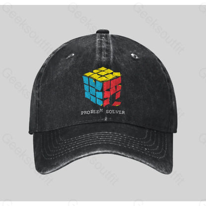 Problem Solver Washed Vintage Baseball Cap Black