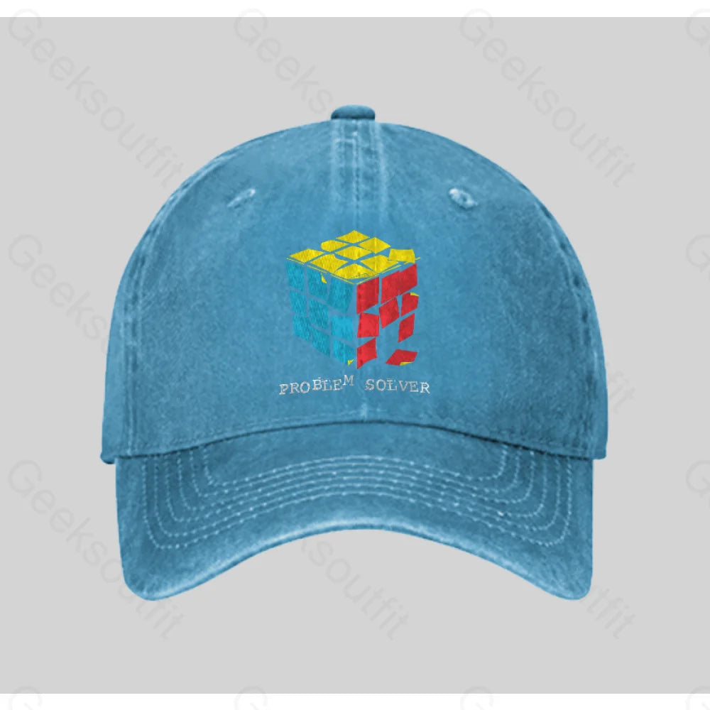 Problem Solver Washed Vintage Baseball Cap Blue