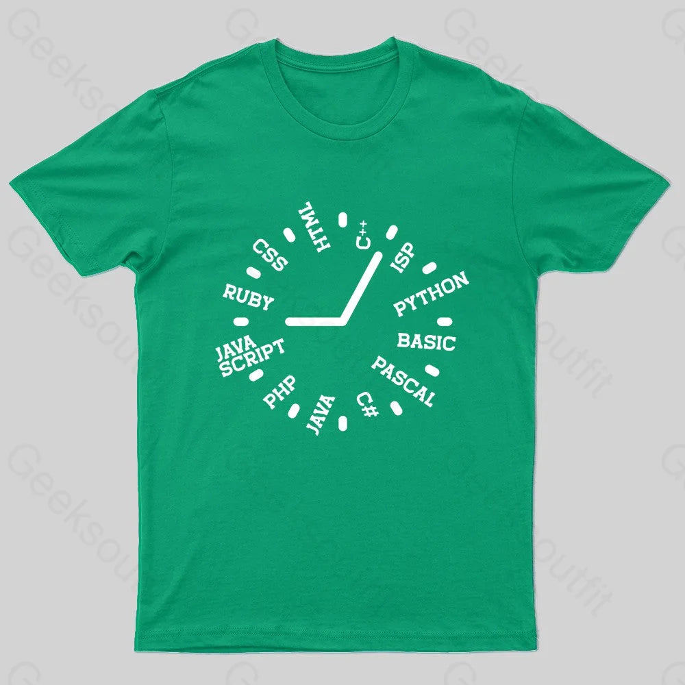 Programmer Clock Nerd T-Shirt Green / S