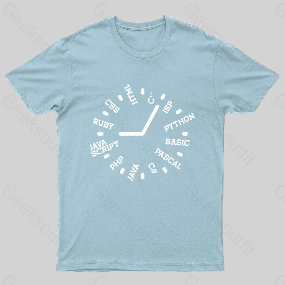 Programmer Clock Nerd T-Shirt Light Blue / S