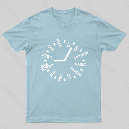 Programmer Clock Nerd T-Shirt Light Blue / S